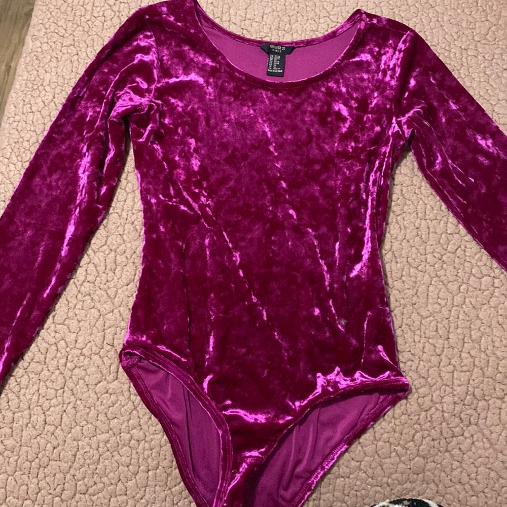 Magenta velvet long sleeve girls one piece